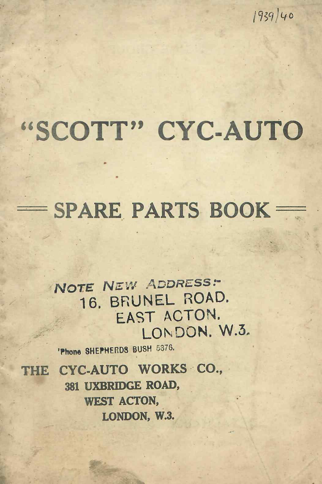 "SCOTT" CYC-AUTO SPARE PARTS BOOK - Vintage Motor Cyclebooks